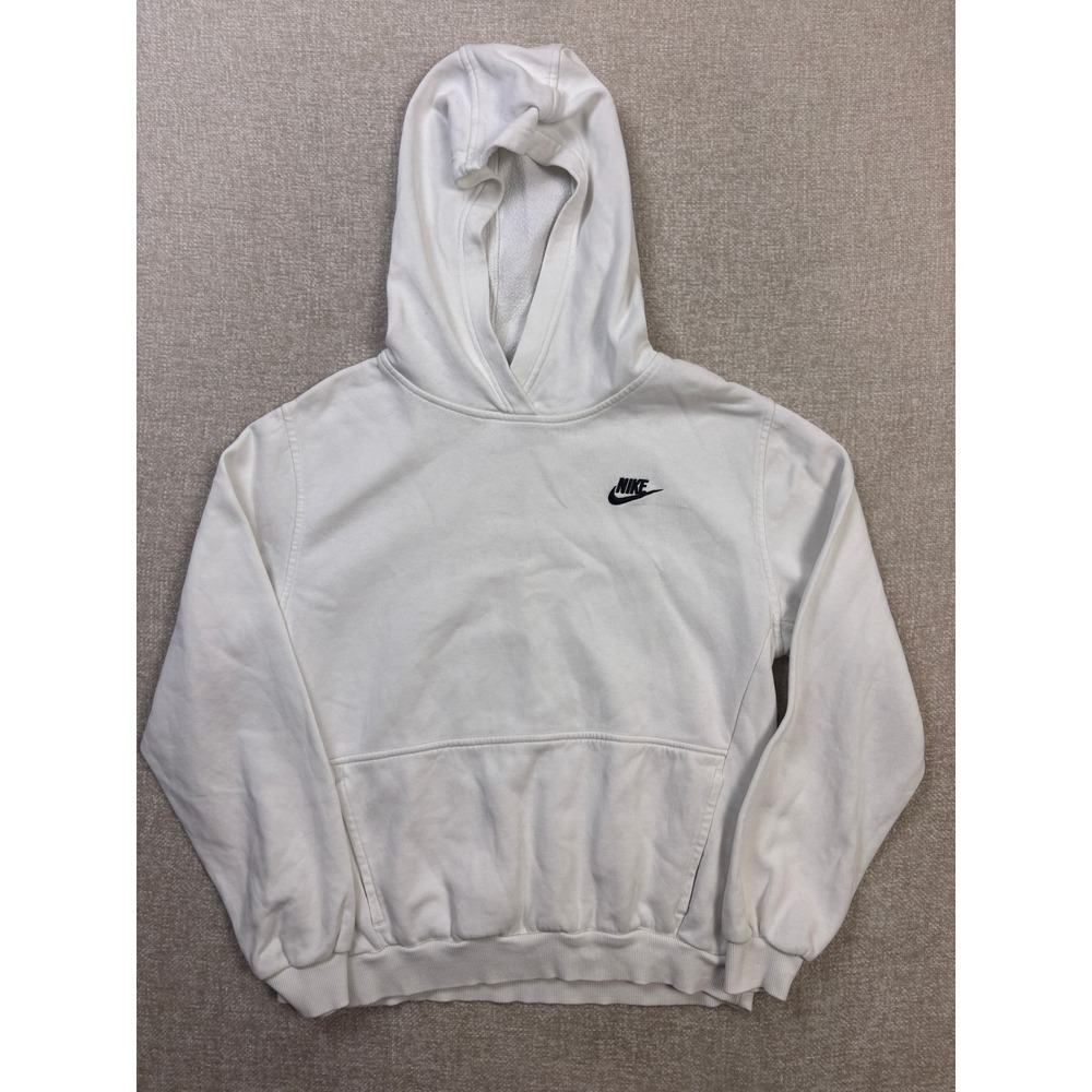 Nike Kids White Fleece Pullover Hoodie Embroidered Logo Size XL